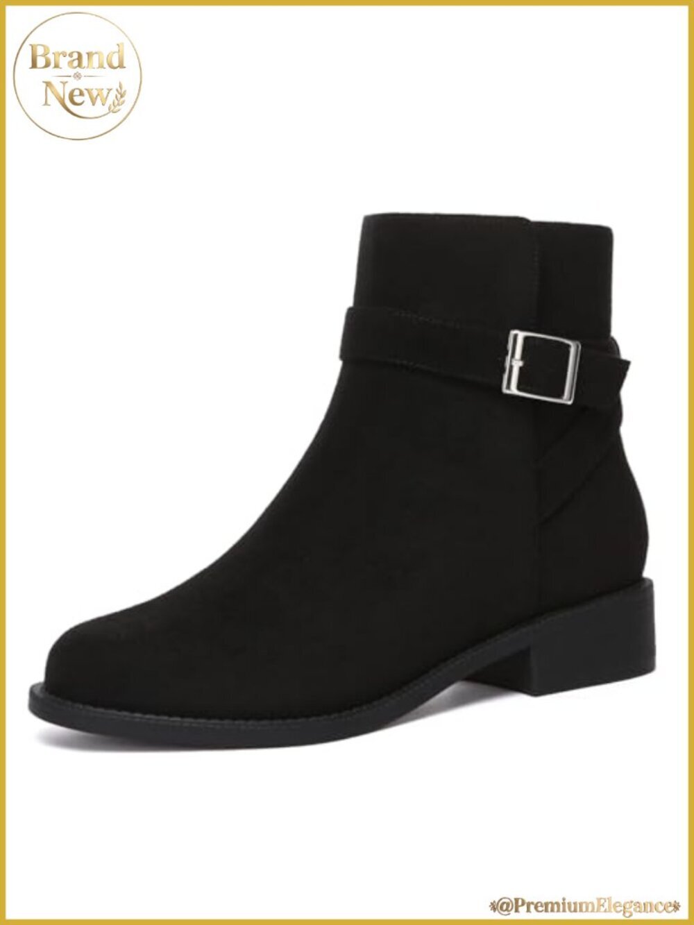 Women's Suede Ankle Boots Chunky Block Low Heel Side Zip Booties